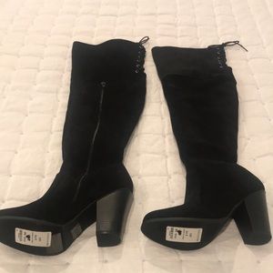 Over the knee black faux suede boots